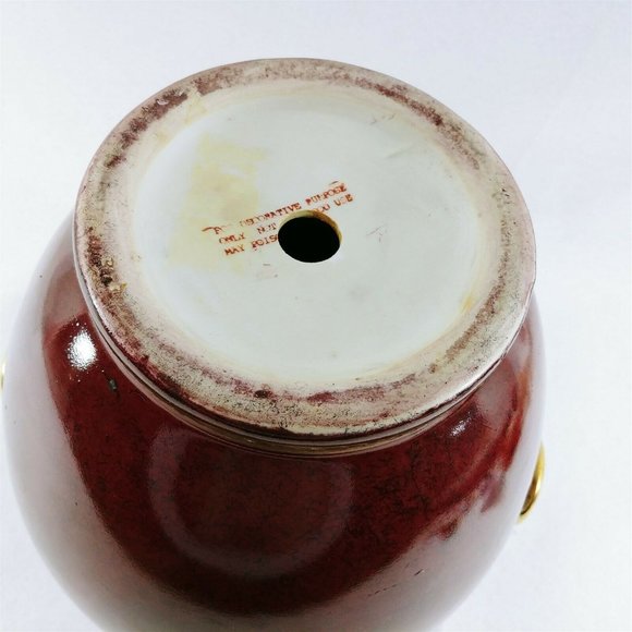 Vase Table Lamp Base Ceramic Burgundy Gold Accent Trim Vintage Home Decor 12" H - Picture 9 of 9